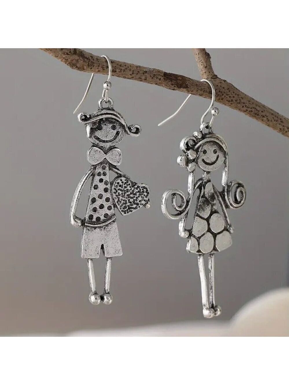Textured Boy, Girl and Heart Earrings #1449